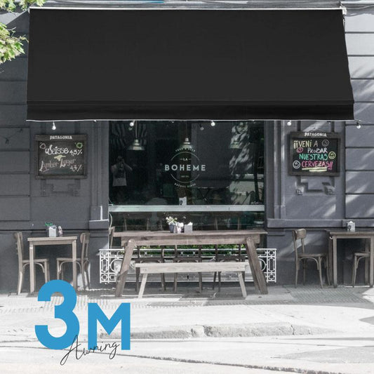 オーニングテント 3M 張出 2m 巻き取り式 防水 格納式 手動 黒フレーム ブラック 黒 折りたたみ 折り畳み